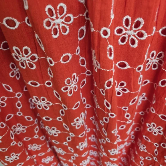 Vibrant Orange Red V-Neck Puff Sleeve Sundress - Picture 13 of 13